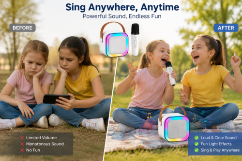 Portable Karaoke Speaker with Wireless Mic | Bluetooth 5.3 + LED Lights + 6-8H Battery`