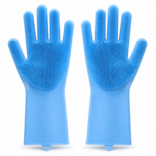 Silicone Dishwashing Gloves | Heat Resistant | With Scrubber Bristles for Deep Cleaning`