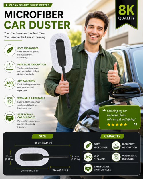 Premium Microfiber Car Duster - Scratch Free 360° Cleaning Brush