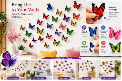 Pack of 12 Pcs 3D Butterfly Wall Stickers ! Realistic 3D Butterfly  Wall Decor for Bedroom & Kids Room
