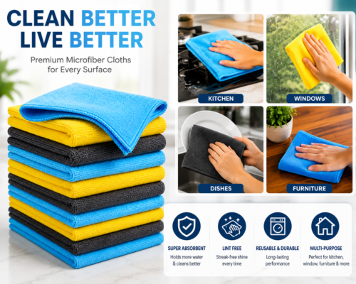 Premium Microfiber Cleaning Cloths | Pack of 10 | Super Absorbent & Reusable`