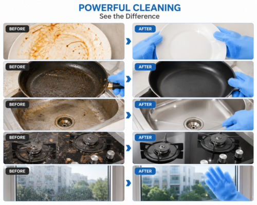 Silicone Dishwashing Gloves | Heat Resistant | With Scrubber Bristles for Deep Cleaning`