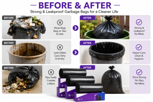 Heavy Duty Garbage Bags | Strong & Leakproof | Pack of 3 Rolls | Kitchen, Office, Outdoor Use`