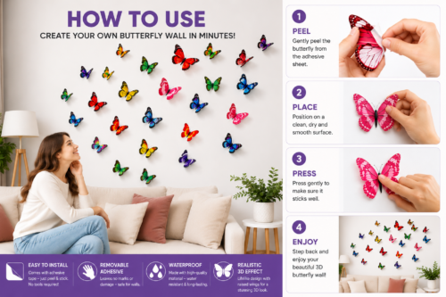 Pack of 12 Pcs 3D Butterfly Wall Stickers ! Realistic 3D Butterfly  Wall Decor for Bedroom & Kids Room