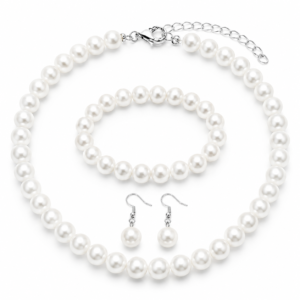 Maniakart-Premium 3-Piece Pearl Jewellery Set | Necklace + Bracelet + Earrings for Women`