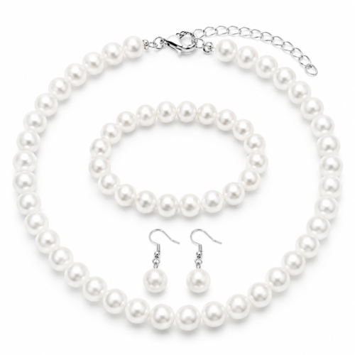Maniakart-Premium 3-Piece Pearl Jewellery Set | Necklace + Bracelet + Earrings for Women`