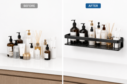 Pack of 2 Adheshive Bathroom Shelf Rack ! No Drill Wall Mounted Shower Caddy