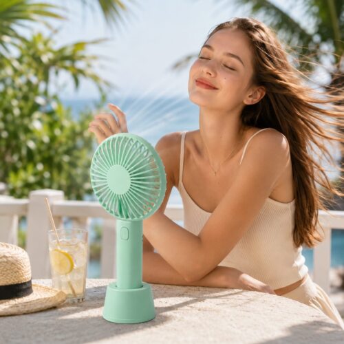 Mini Portable Rechargeable Hand Fan - USB, 3 Speed, Desktop Stand, Long Battery