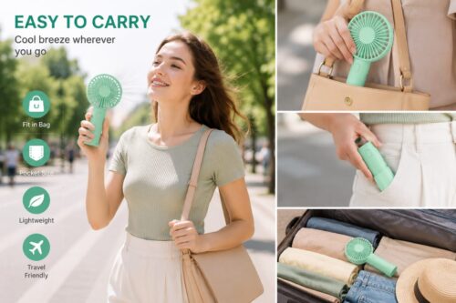 Mini Portable Rechargeable Hand Fan - USB, 3 Speed, Desktop Stand, Long Battery