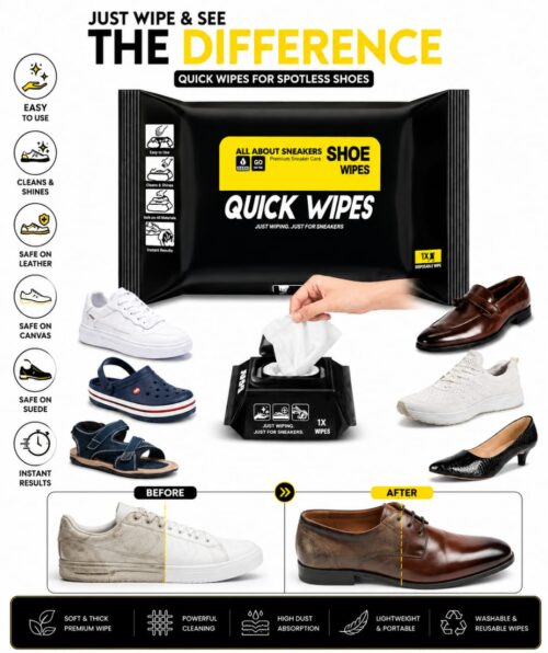 Quick Wipes Shoe Cleaner | Instant Shoe Cleaning Wipes - 12 Wipes Pack`