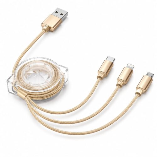 3-in-1 Retractable Charging Cable | USB-C + Lightning + Micro USB | Fast Charging`
