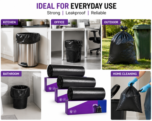 Heavy Duty Garbage Bags | Strong & Leakproof | Pack of 3 Rolls | Kitchen, Office, Outdoor Use`