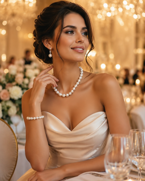 Maniakart-Premium 3-Piece Pearl Jewellery Set | Necklace + Bracelet + Earrings for Women`