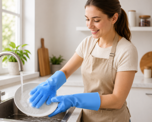 Silicone Dishwashing Gloves | Heat Resistant | With Scrubber Bristles for Deep Cleaning`