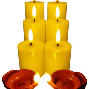TheManiaKart Premium Festive Combo - Pack of 6 Smokeless LED Pillar Candles + 2 FREE Water Sensor Diyas | Festive Home & Puja Ghar Decoration Lights