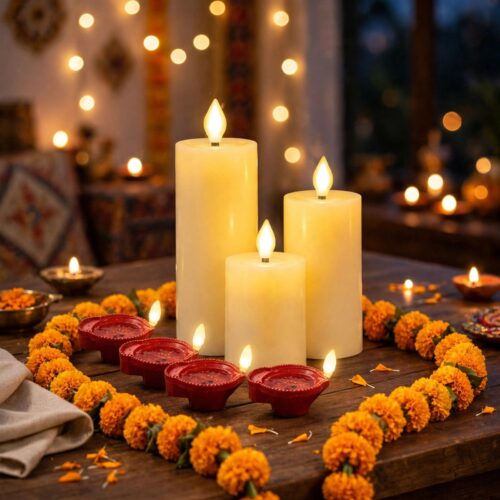 Premium 3 Pcs LED Candle Lights Combo Pack (With 4 Pcs Water Sensor Diyas FREE)