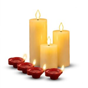 Premium 3 Pcs LED Candle Lights Combo Pack (With 4 Pcs Water Sensor Diyas FREE)