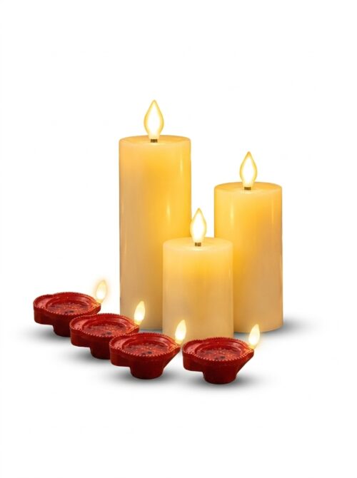 Premium 3 Pcs LED Candle Lights Combo Pack (With 4 Pcs Water Sensor Diyas FREE)